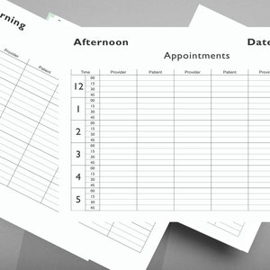 Patient Appointments Scheduler 15 Minute Intervals Morning Afternoon Page to Download Surgery Daily Appointment schedule Therapists A4/A5