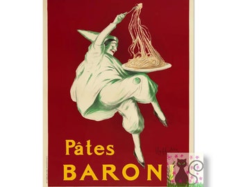 Pates Baroni, Baroni Pasta Advertentie, Spaghettiposter, Vintage Eten & Drinken Poster, Restaurant Bar Poster Print, Keukenkunst, Instant Download