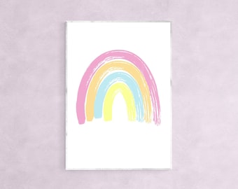 Pastel Rainbow Wall Art Print, Nursery Or Bedroom Decor Wall Poster For Girls Printable Digital Download