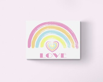 Love Pastel Rainbow Wall Art Print, Nursery Or Bedroom Decor Wall Poster For Girls Printable Digital Download