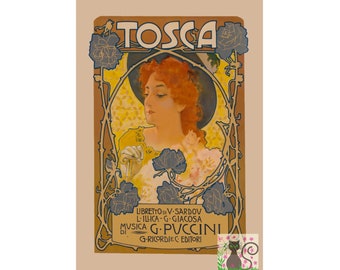 Vintage Tosca Opera Poster, Puccini Music, Art Nouveau Print (Digital Download)