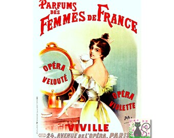 Perfume Poster, Parfums Des Femmes De France, Vintage Beauty Advert, Vintage French Perfume Advert, Art Nouveau Poster,  Instant Download