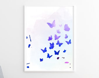 Butterfly Watercolour Print Contemporary Digital Art Download Printable, Modern Art Work Picture To Print At Home , Modern Home Office Art