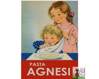 Vintage Pasta Ad Italiaanse Vintage Eten & Drinken Poster, Restaurant Bar Poster Print, Keukenkunst, Digitale Download, Italiaans Restaurant Poster