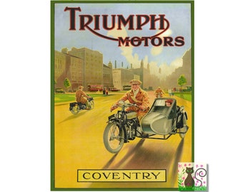 Vintage Triumph Motors Coventry cartel impresión, cartel de moto, impresión de motocicleta, cartel de motores británicos vintage, impresión de descarga digital