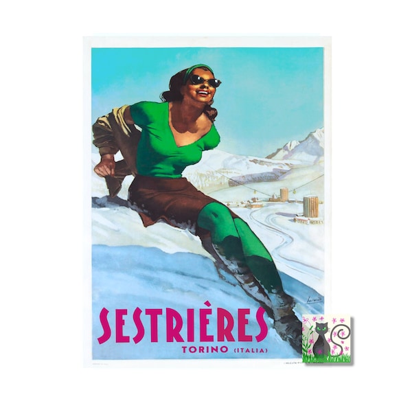 Sestrieres Torino Winter Ski Print, Italian Vintage Tourism Poster, Italy Travel Poster Print, Tourist Art Picture, Instant Digital Download