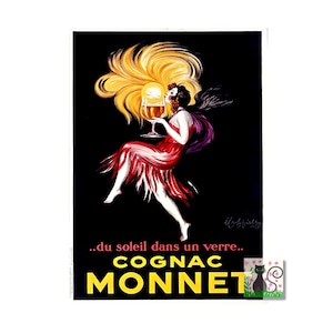 Cognac Monnet Vintage comida y bebida cartel vintage francés anuncio cartel, restaurante bar cartel impresión, arte de la cocina, descarga digital