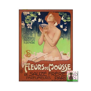 Perfume Poster, Fleurs De Mouse, Vintage French Perfume, Art Nouveau Vintage Cosmetics Ad, Bedroom Bathroom Scent Poster, Instant Download