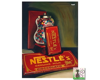 Nestlé Chocolate Poster Ad, Vintage Food & Drink Poster, Restaurant Bar Poster Print, Kitchen Art, Chocolate Poster Print, Digital Download