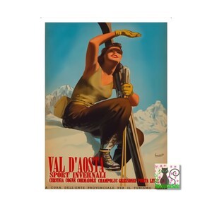 Val D&#39;Aosta Ski Print, Italian Vintage Tourism Poster ENTE, Italy Travel Poster Print, Tourist Art Picture, Instant Digital Download