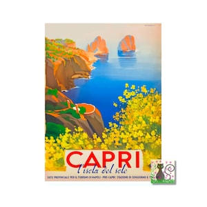 Capri vintage Art Déco Travel Poster, vintage World Travel Print, Bright Italy Poster, Instant Digital Download, ENIT Italy Tourism Print,