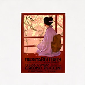 Póster de Madama Butterfly, póster publicitario de la ópera italiana vintage de Puccini, impresión digital instantánea, descarga de publicidad de ópera