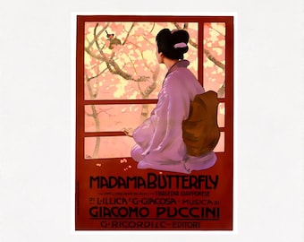 Madama Butterfly Poster, Vintage Italian Puccini Opera Puccini Advertising Poster Print Instant Digital Download Opera Advertisement