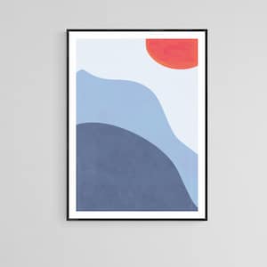 Abstract Wall Art Shapes, Mid Century Modern Wall Art Instant Digital Download, Indigo Blue PosterArt, Printable Art Minimalist Decor