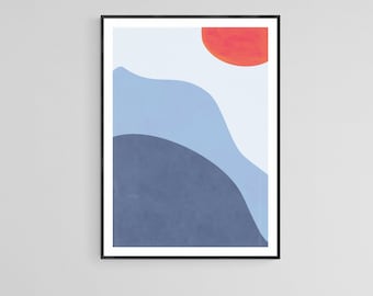 Abstract Wall Art Shapes, Mid Century Modern Wall Art Instant Digital Download, Indigo Blue PosterArt, Printable Art Minimalist Decor