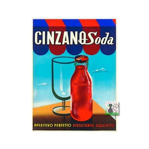 Cinzano Soda, Italian Vintage Food & Drink Poster, Restaurant Bar Poster Print, Kitchen Art, Instant Digital Download