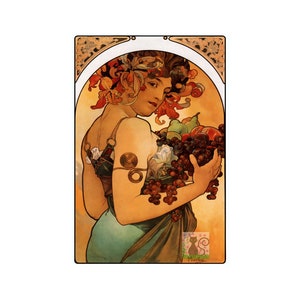 Vintage Alphonse Mucha Le Fruit Print - Art Nouveau Poster Of The Fruit, High Resolution Digital Download Printable Wall Art Decor Gift