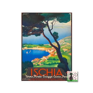 Ischia, ENIT, impression de voyage italienne vintage, affiche de voyage du monde, art mural Art déco, île italienne, téléchargement numérique, impression Art déco
