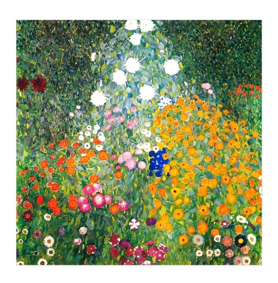 印象派　【Flower Garden】lithograph Klimt the Flower Garden, Vintage Fine Art Floral Print, Art