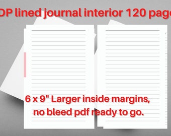 KDP Lined Journal Interior 6 x 9 120 pages pdf file instant digital download ready to go.