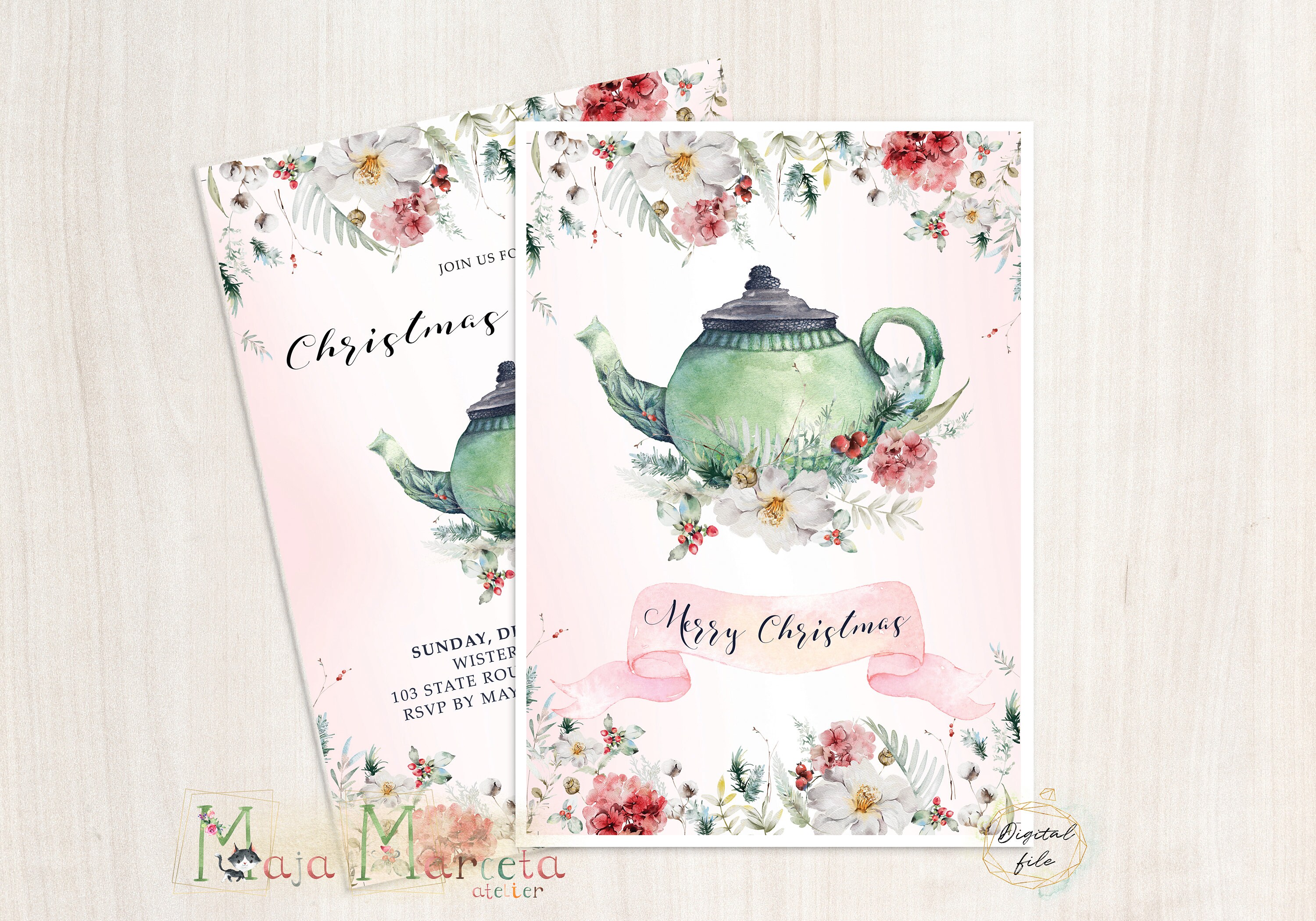 Christmas Tea Party, Holiday Invite, Tea Party Invite, Christmas ...