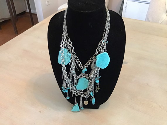 Turquoise Stone and silver multi-chain necklace!
