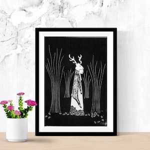 Engraving on paper of a half-human half-animal character, to be framed to decorate its interior, Peau de Cerf.