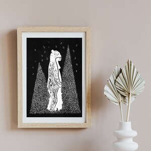 Engraving on paper of a half-human half-animal character, to be framed to decorate its interior, Peau d&#39;Ours.