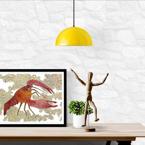 Ilustração de lagostim em aquarela para emoldurar sala de estar, escritório ou quarto, entre o céu e a terra
