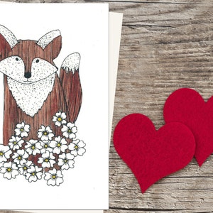 Illustration renard à l'aquarelle sur papier recyclé au format carte postale