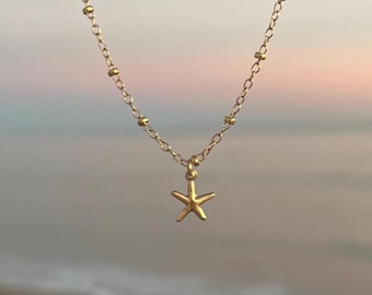 dainty starfish necklace, waterproof beach necklace, 14k gold filled starfish necklace