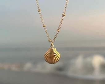 14k Gold Filled Seashell Necklace: Waterproof Beach Charm necklace