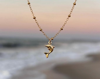 Dainty 14k Gold Filled Dolphin Necklace: Beachy Charm Jewelry