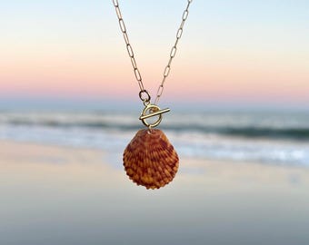 scallop seashell toggle necklace, waterproof beach jewelry