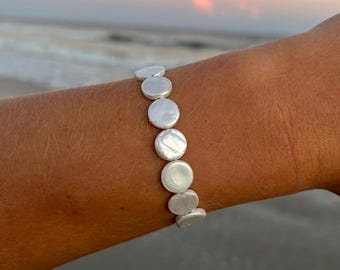 mother of pearl coin bracelet, boho beach bracelet