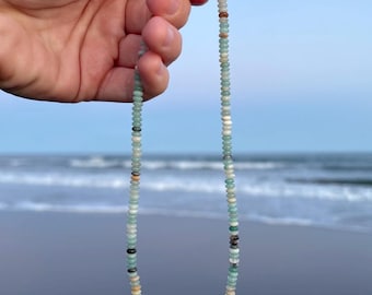 beaded amazonite gemstone necklace, layering necklace, beachy summer necklace