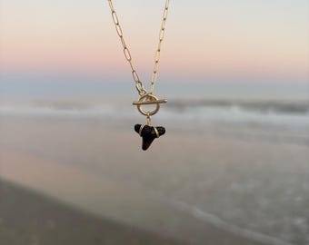 shark tooth toggle clasp necklace, paperclip necklace, 14k gold filled beach necklace, unique beachy jewelry