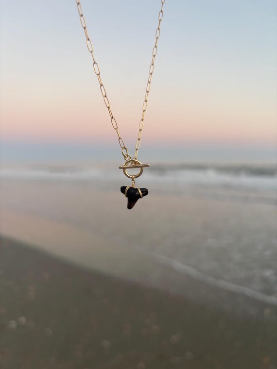 shark tooth toggle clasp necklace, paperclip necklace, 14k gold filled beach necklace, unique beachy jewelry