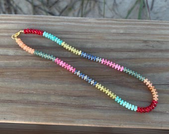 colorful gold gemstone necklace, multicolor beaded layering necklace