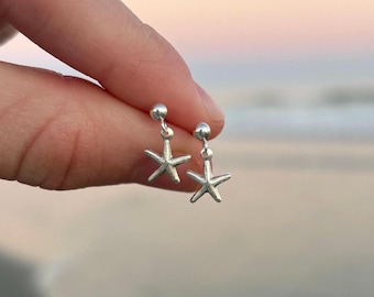 sterling silver starfish stud earrings, beach jewelry
