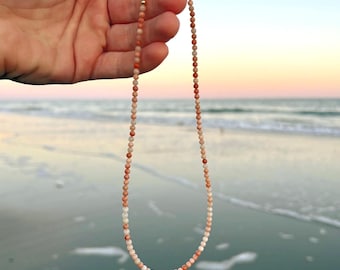 pink beaded gemstone necklace, pink aventurine layering necklace