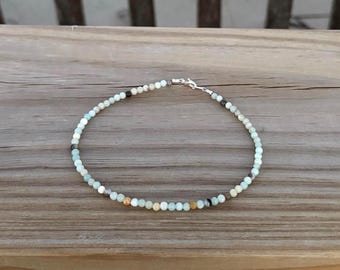 dainty amazonite gemstone anklet, simple beach jewelry