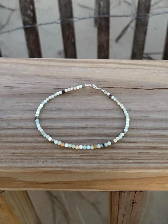 dainty amazonite gemstone anklet, simple beach jewelry