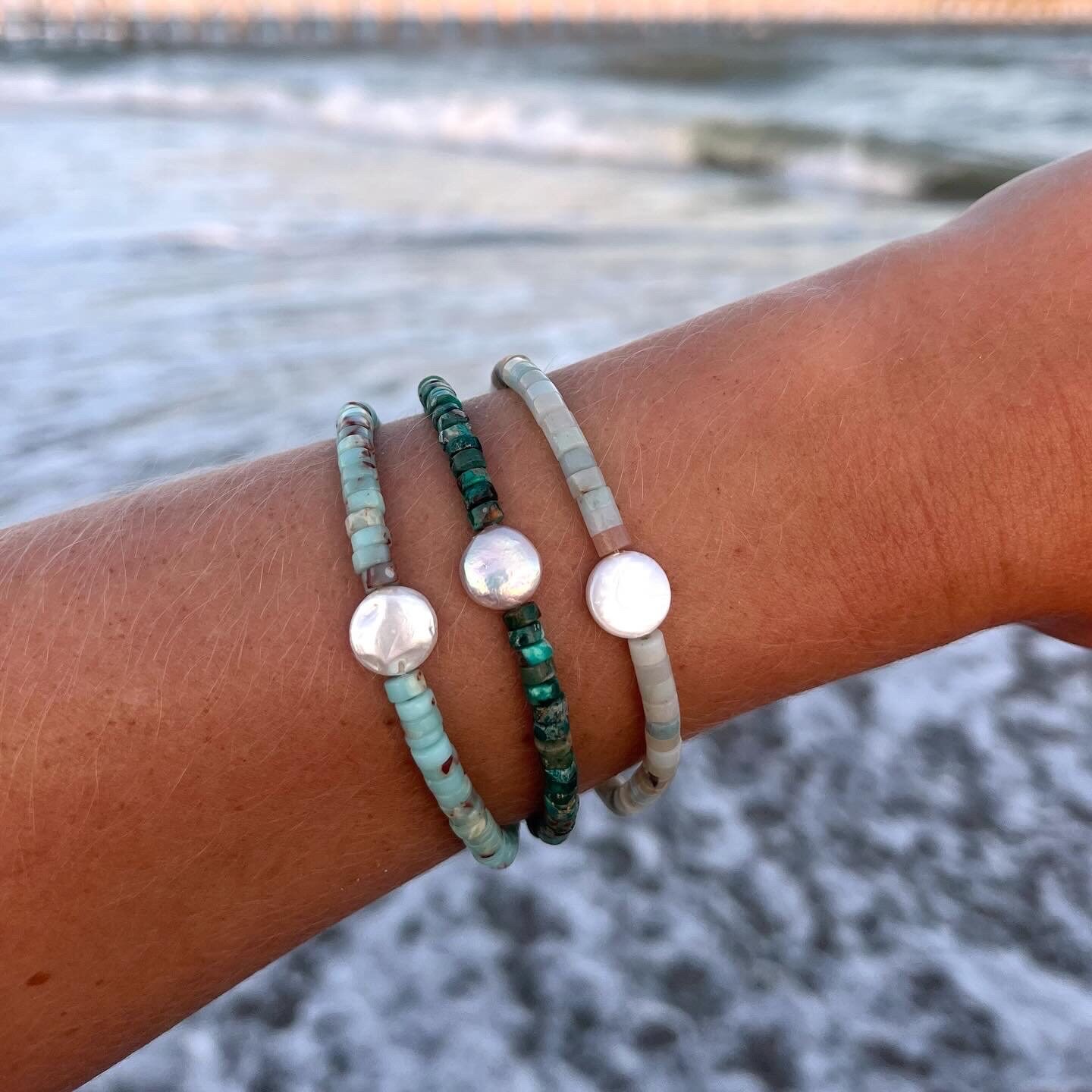 Bracelet Perles De Culture Et Turquoise Naturelle - Longueur 18 Cm, Fermoir Mousqueton, Thème Amour