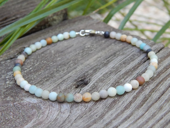 Amazonite Beaded Anklet: Boho Beach Summer Jewelry