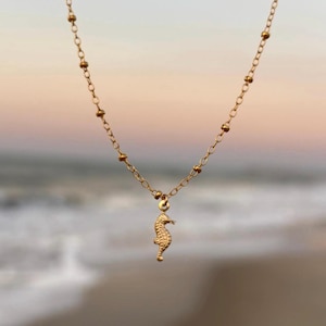 dainty seahorse necklace, 14k gold filled jewelry, waterproof seahorse necklace, beachy charm necklace, dainty beach jewelry