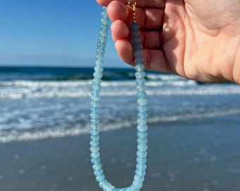 chunky aquamarine gemstone necklace, coastal inspired jewelry