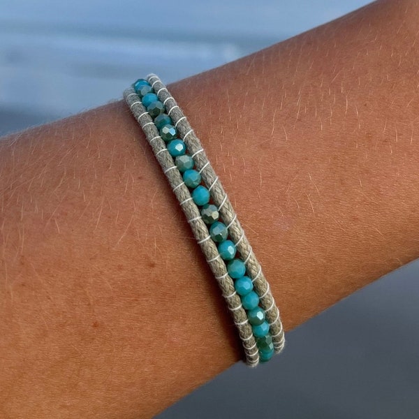 turquoise mermaid bracelet, vegan wrap bracelet, blue sparkly wrap bracelet