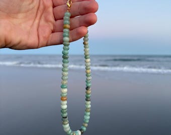 Collar grueso de cuentas de amazonita, collar de piedras preciosas playero