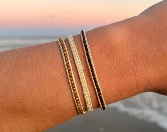 Dainty Handwoven Seed Bead Bracelet: Boho Stacking Jewelry